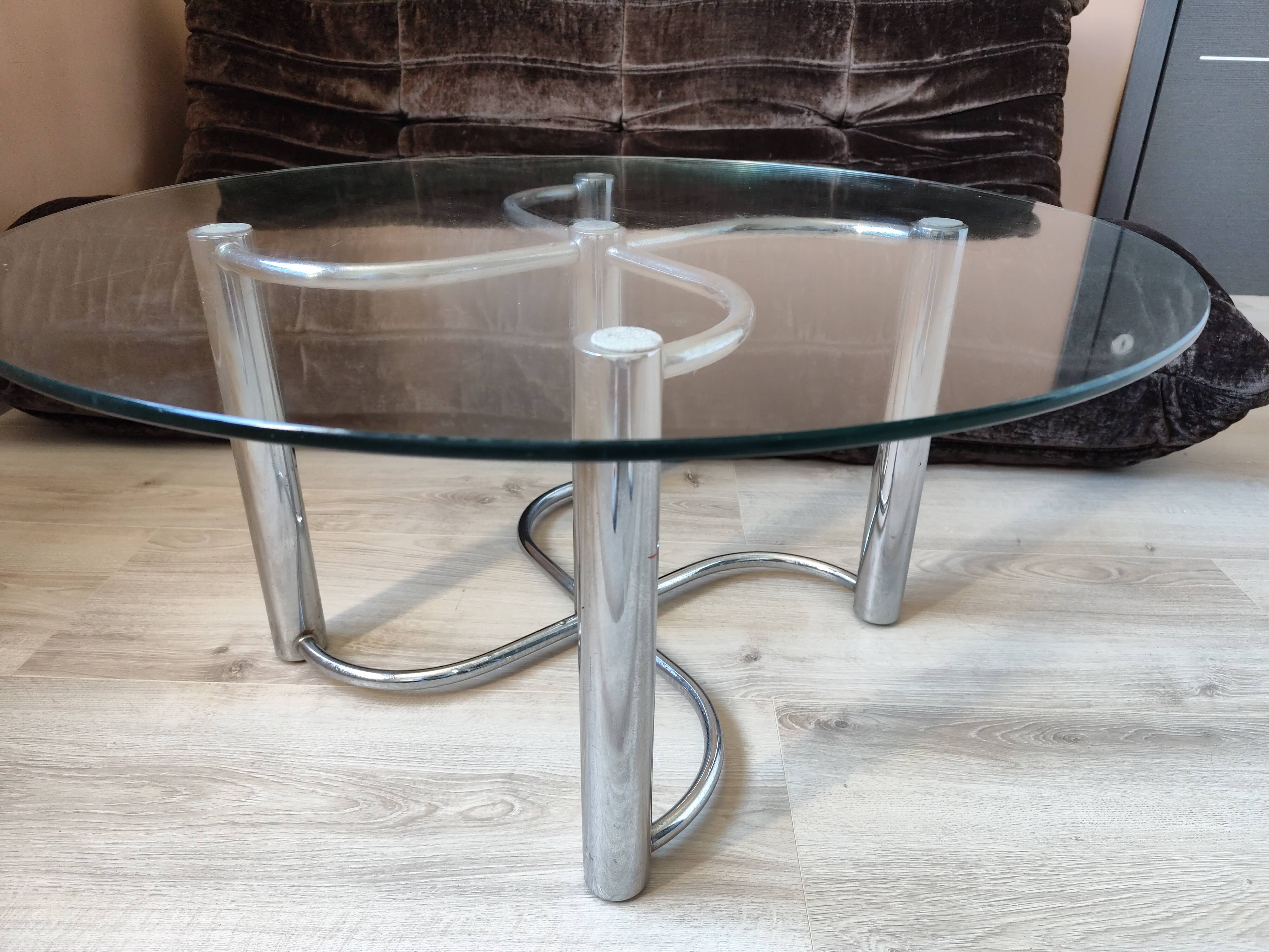 Vintage chrome steel and glass coffee table from Italy from the 70s
