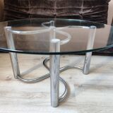 Vintage chrome steel and glass coffee table from Italy from the 70s