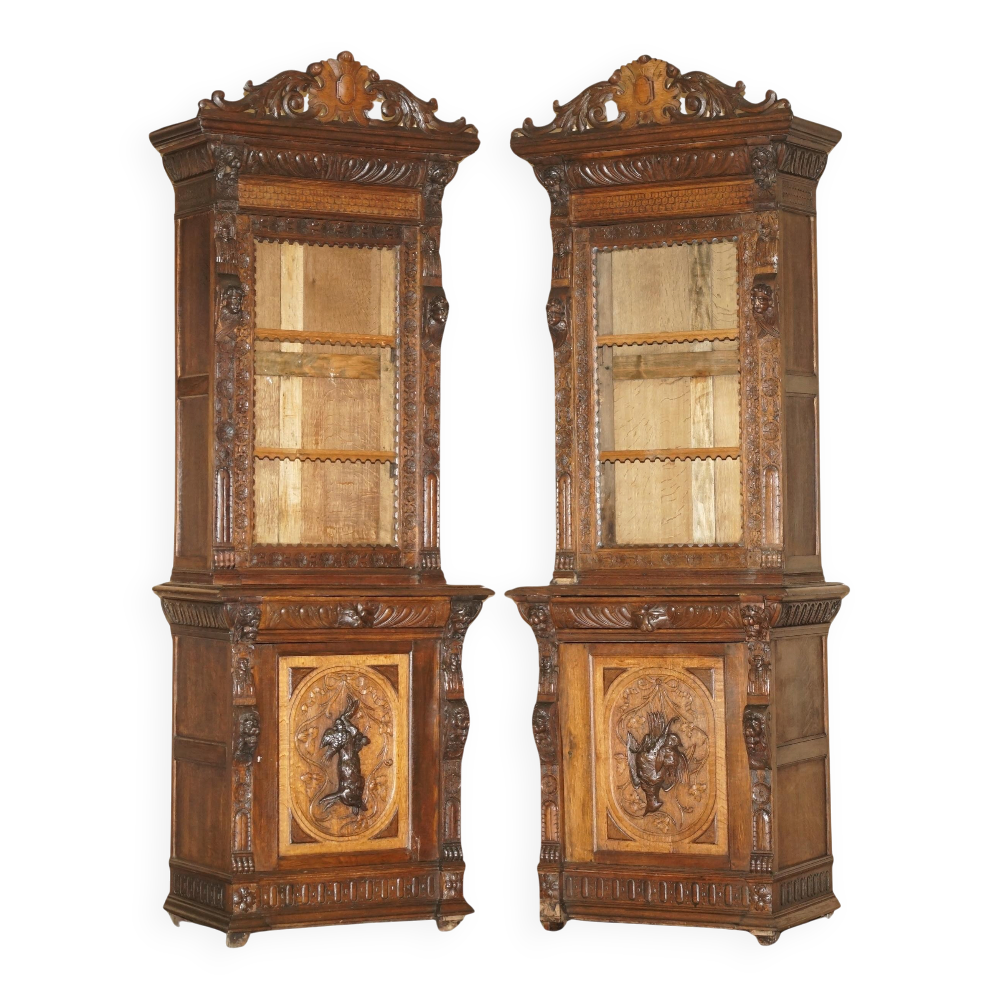 Pair of Victorian Jacobean Gothic Revival bookcases