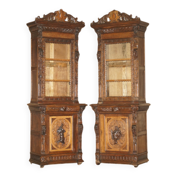 Pair of Victorian Jacobean Gothic Revival bookcases