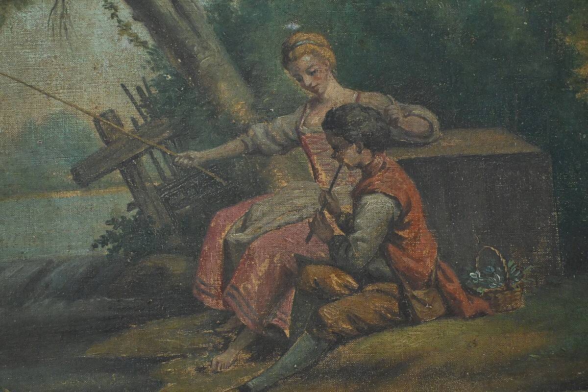 Painted Wooden Trumeau Mirror, Louis XV Style – Late 19th Century