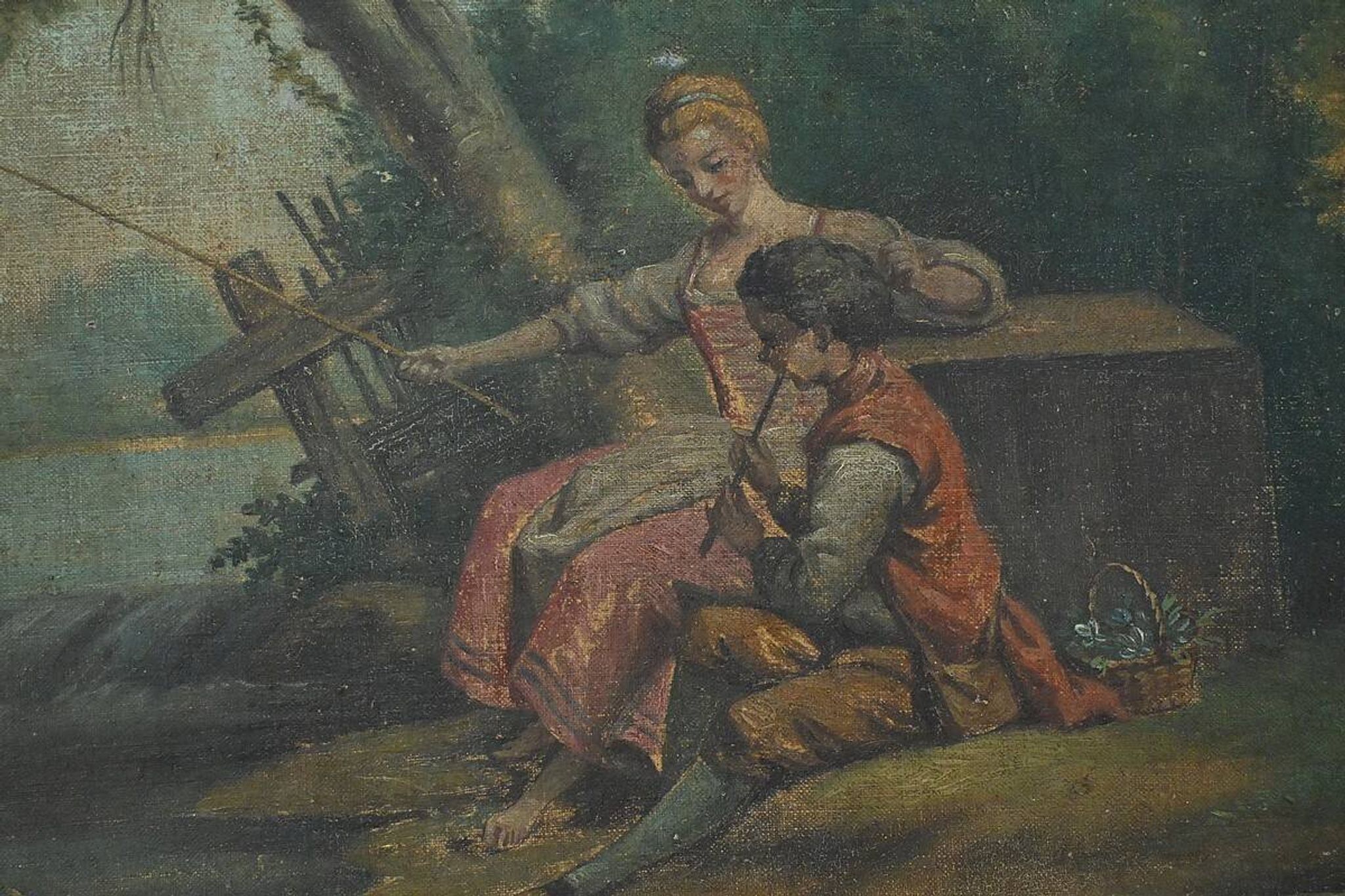 Painted Wooden Trumeau Mirror, Louis XV Style – Late 19th Century