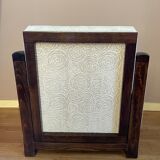 Art-deco convertible armchair in tinted beech and ivory-colored cotton velvet fabric
