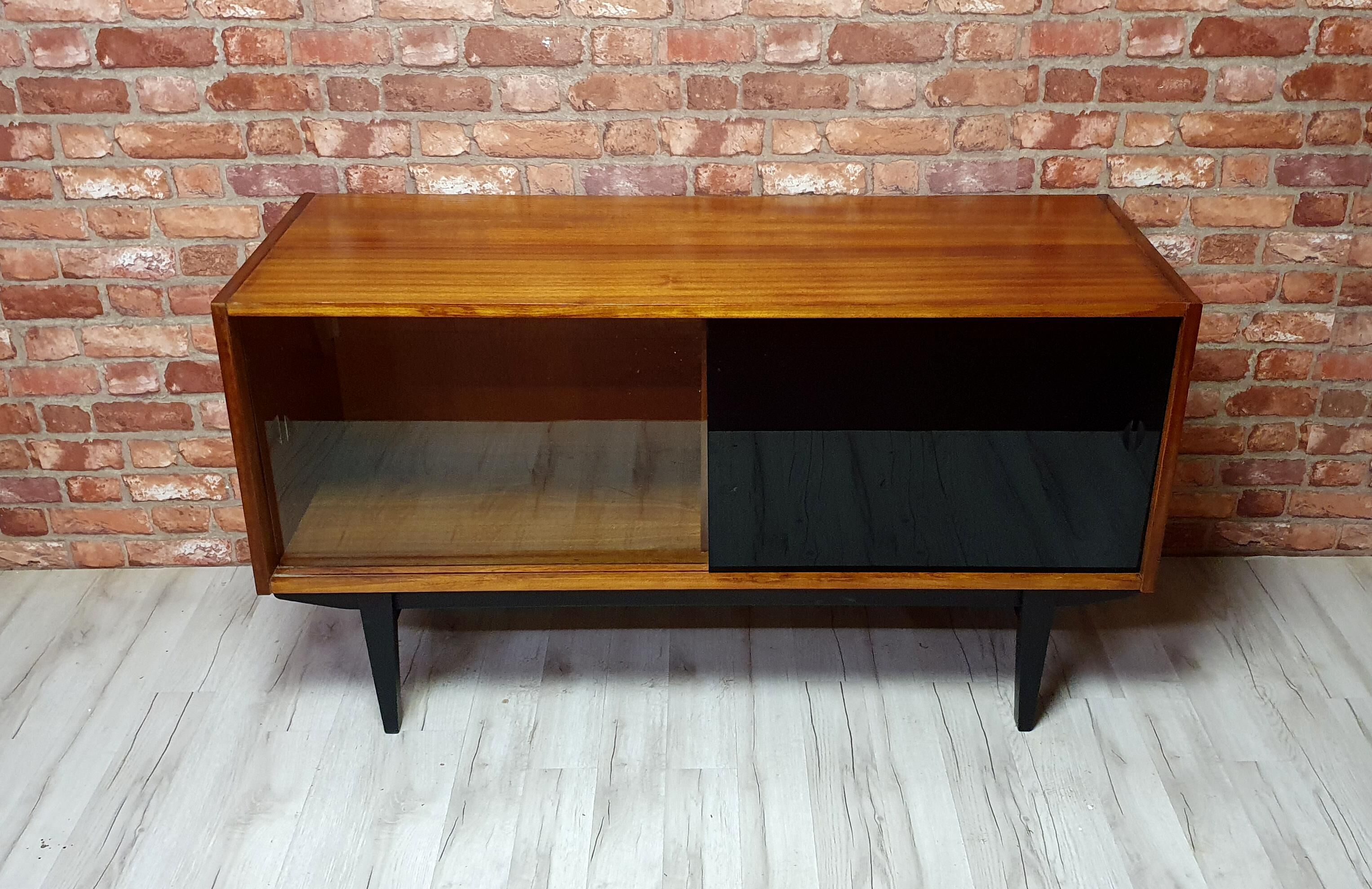 Renovated Violetta Display Cabinet with sliding glass doors, 1970s, Poland