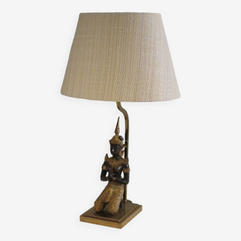 Bronze Buddha table lamp with oval shade, 1960-1970