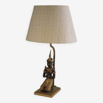 Lampe de table Bouddha en bronze avec abat-jour ovale, 1960-1970