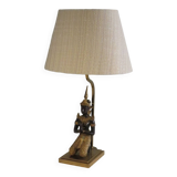 Bronze Buddha table lamp with oval shade, 1960-1970