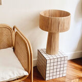 Minimalist raffia bedside table lamp