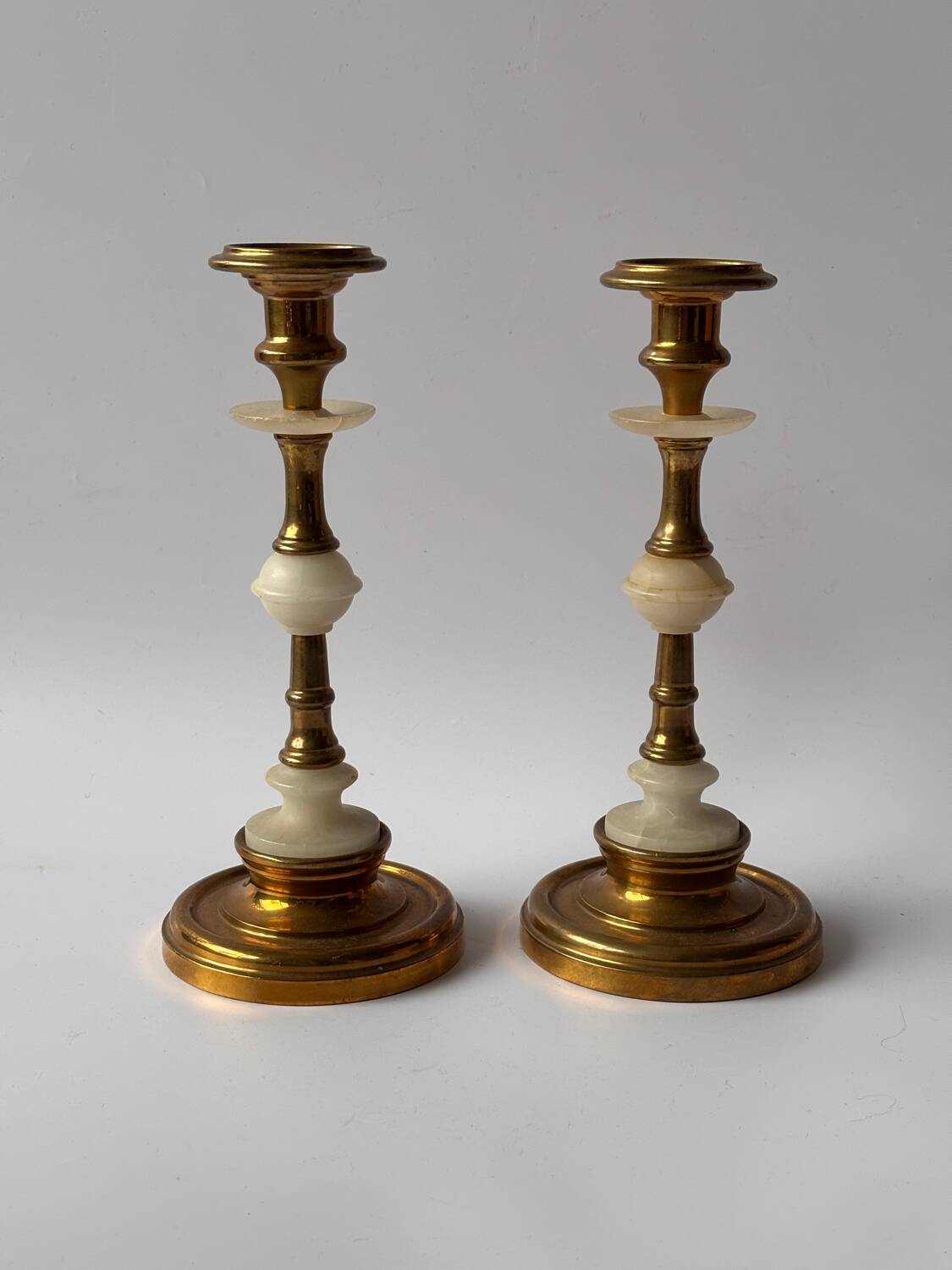 Vintage Brass and Alabaster Candlesticks