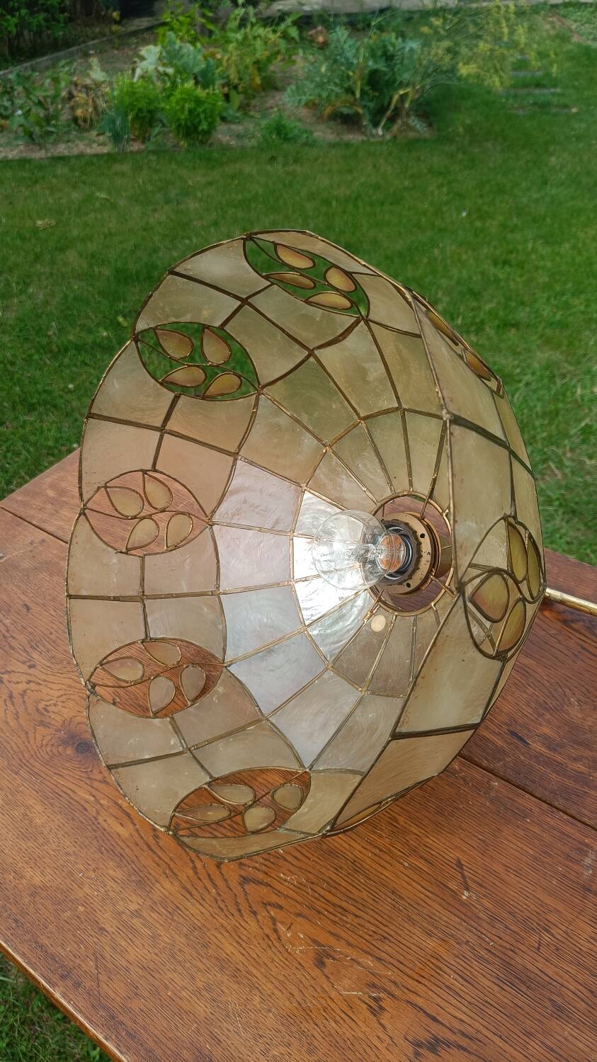 Mother-of-pearl and brass pendant light
