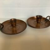 Paire d’anciens bougeoirs cuivre rat de cave