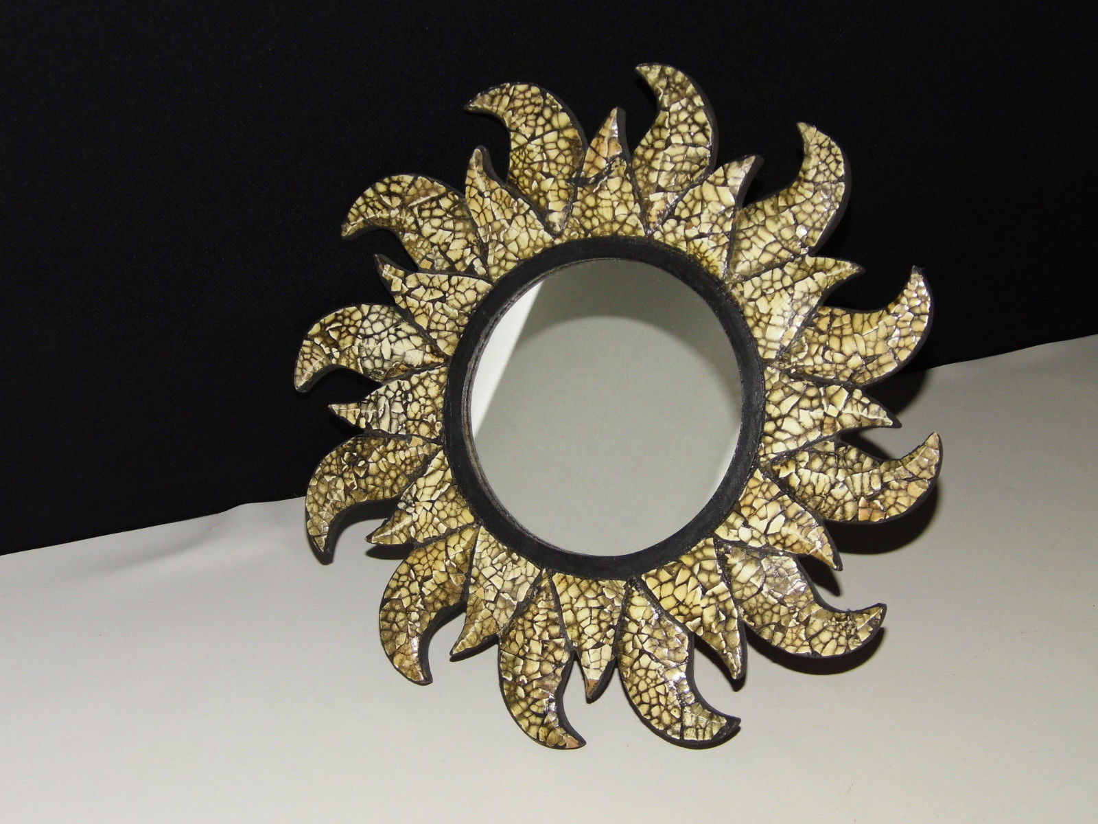 Rare ancient sun mirror wood and mosaic