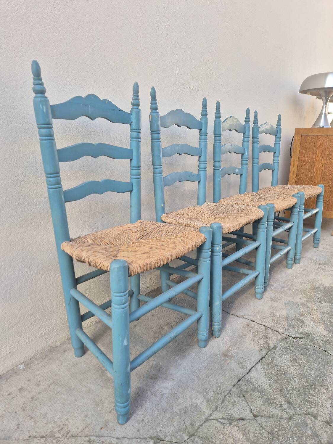 Set of 4 Provencal style straw chairs, old country house