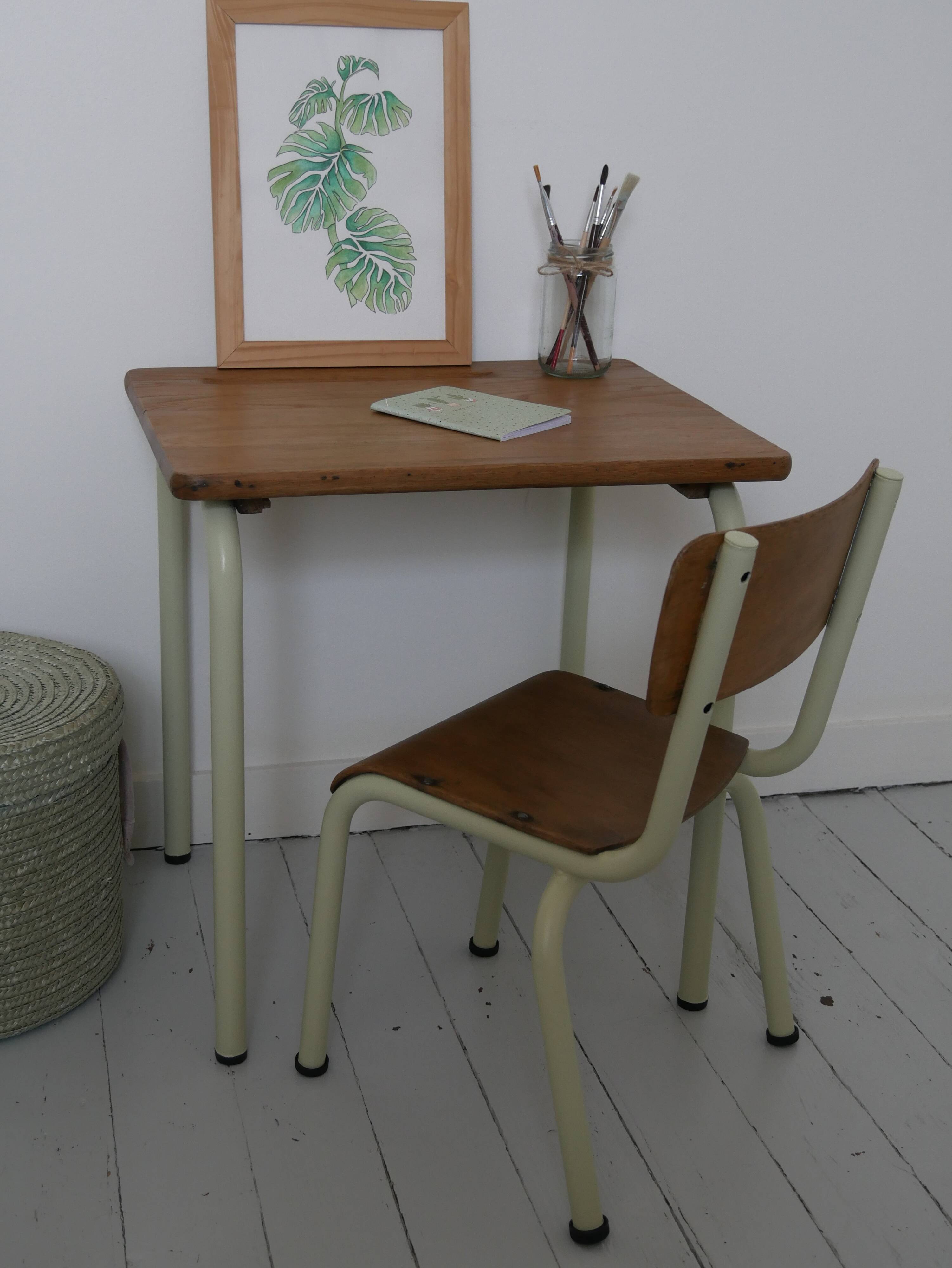 School desk and matching chair green almond