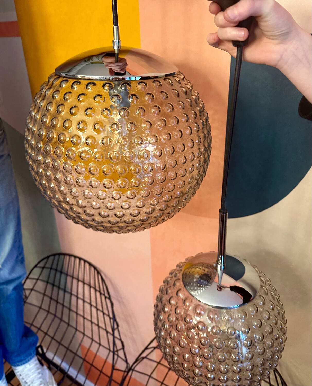 Pair of vintage chandeliers Design Motoko Ishi Rolf Kruger