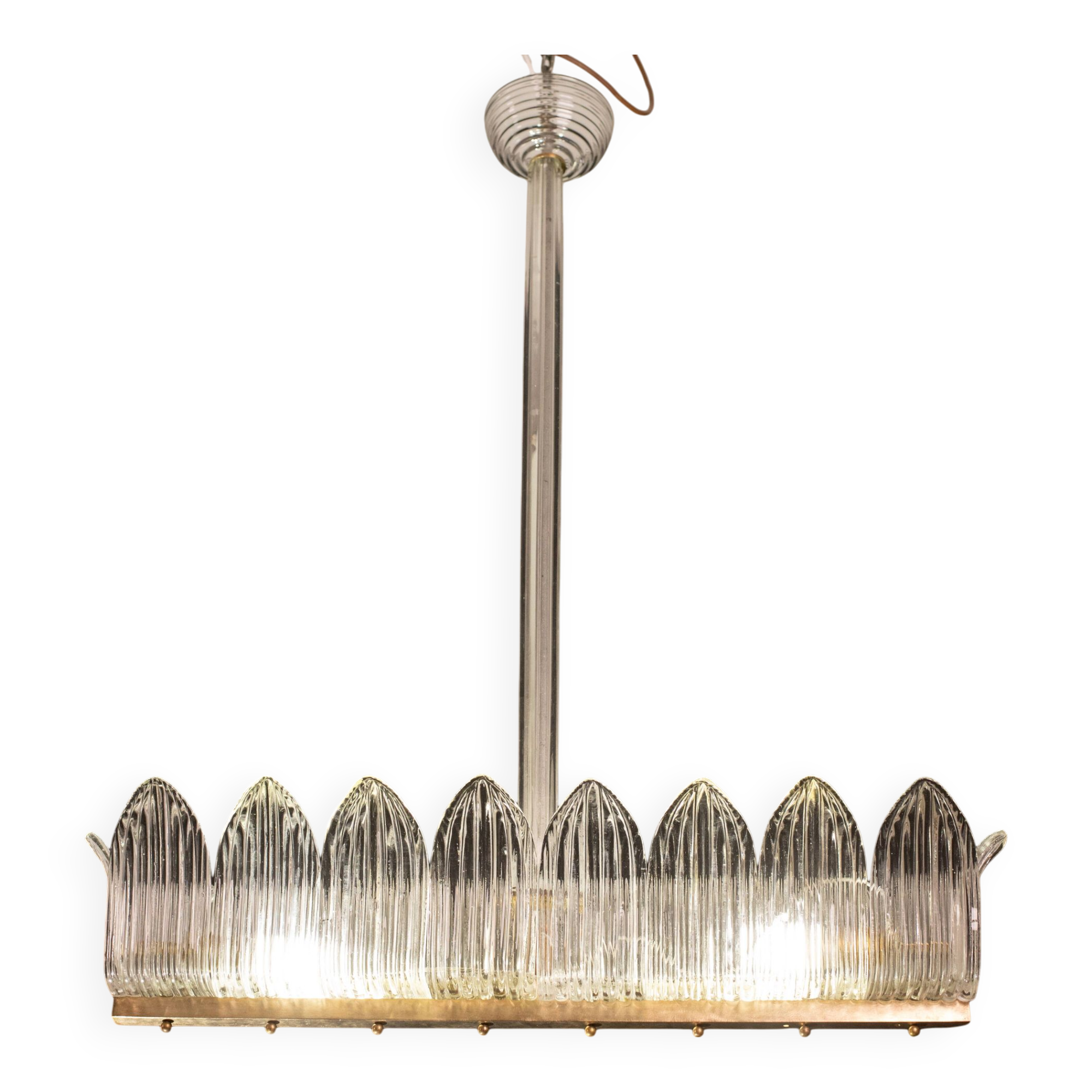 Luxury Large Size Art Decò Chandelier By Barovier e Toso, Murano Glass, 1940