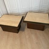 Pair of belgo chrom coffee and travertine side tables