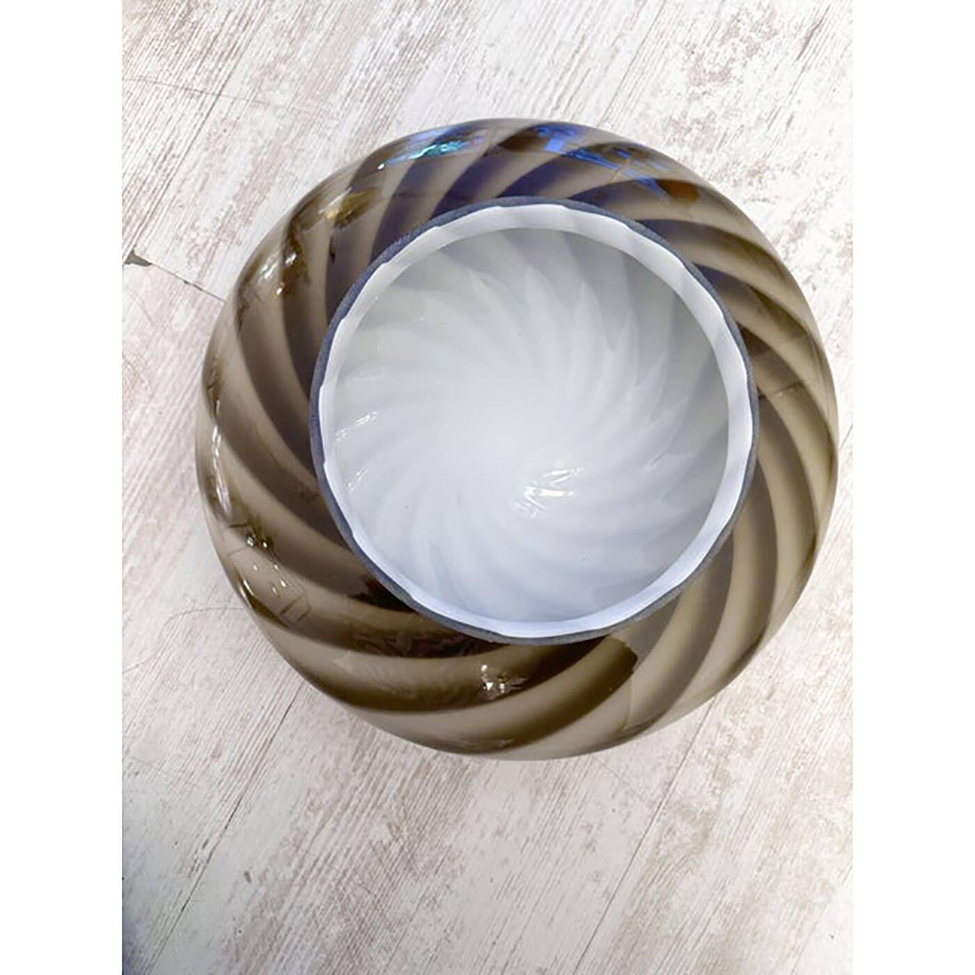 Contemporary Italian Milky-White and Brown Swirls Murano Glass Flush Mount