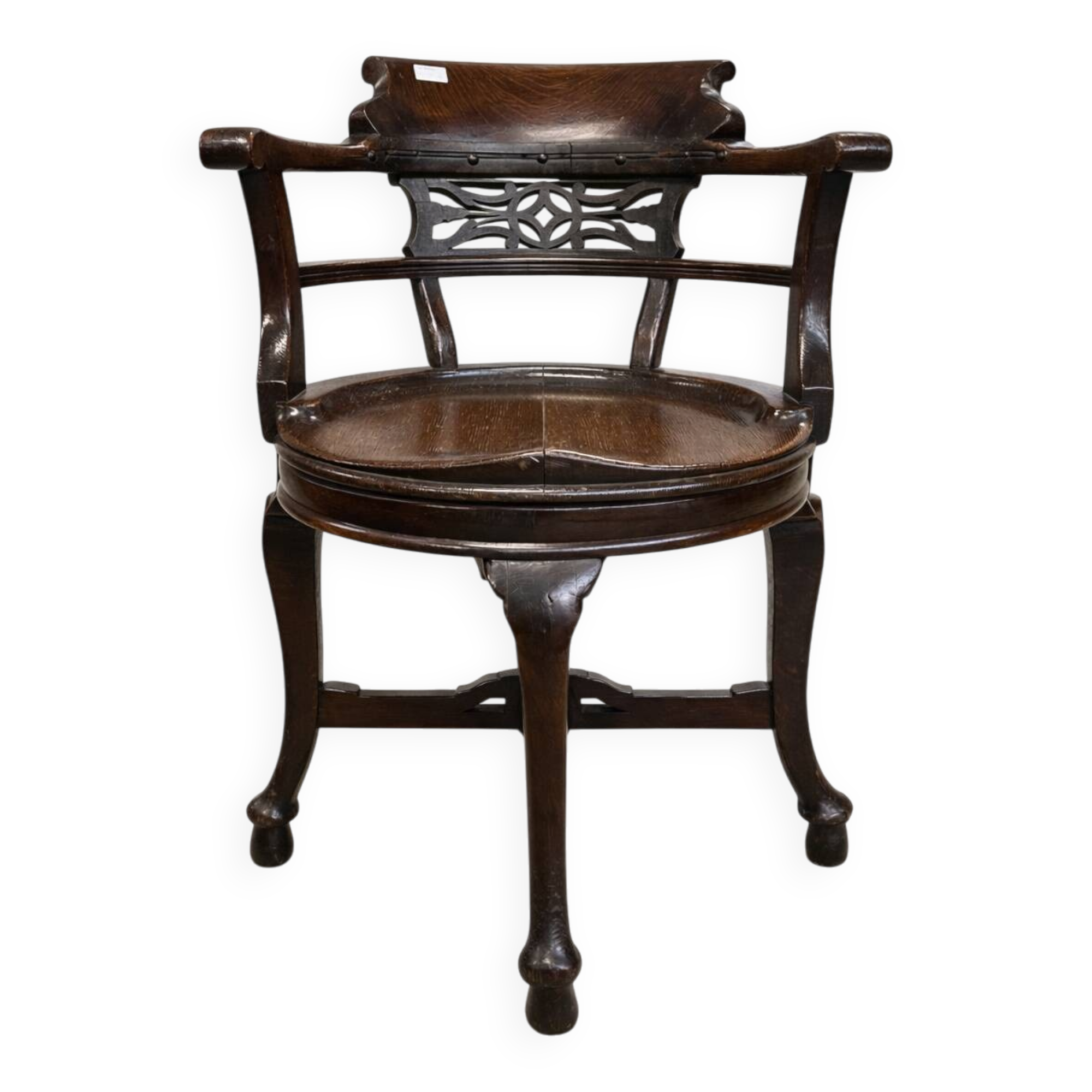 Edwardian swivel office chair in mahogany, 360° rotation.