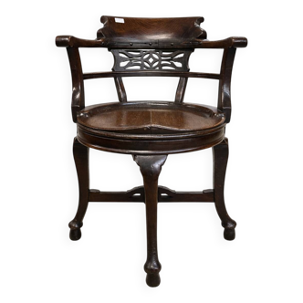 Edwardian swivel office chair in mahogany, 360° rotation.