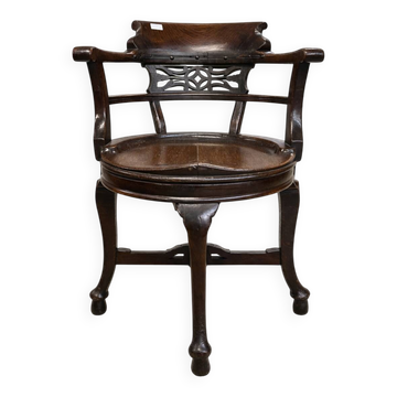 Edwardian swivel office chair in mahogany, 360° rotation.