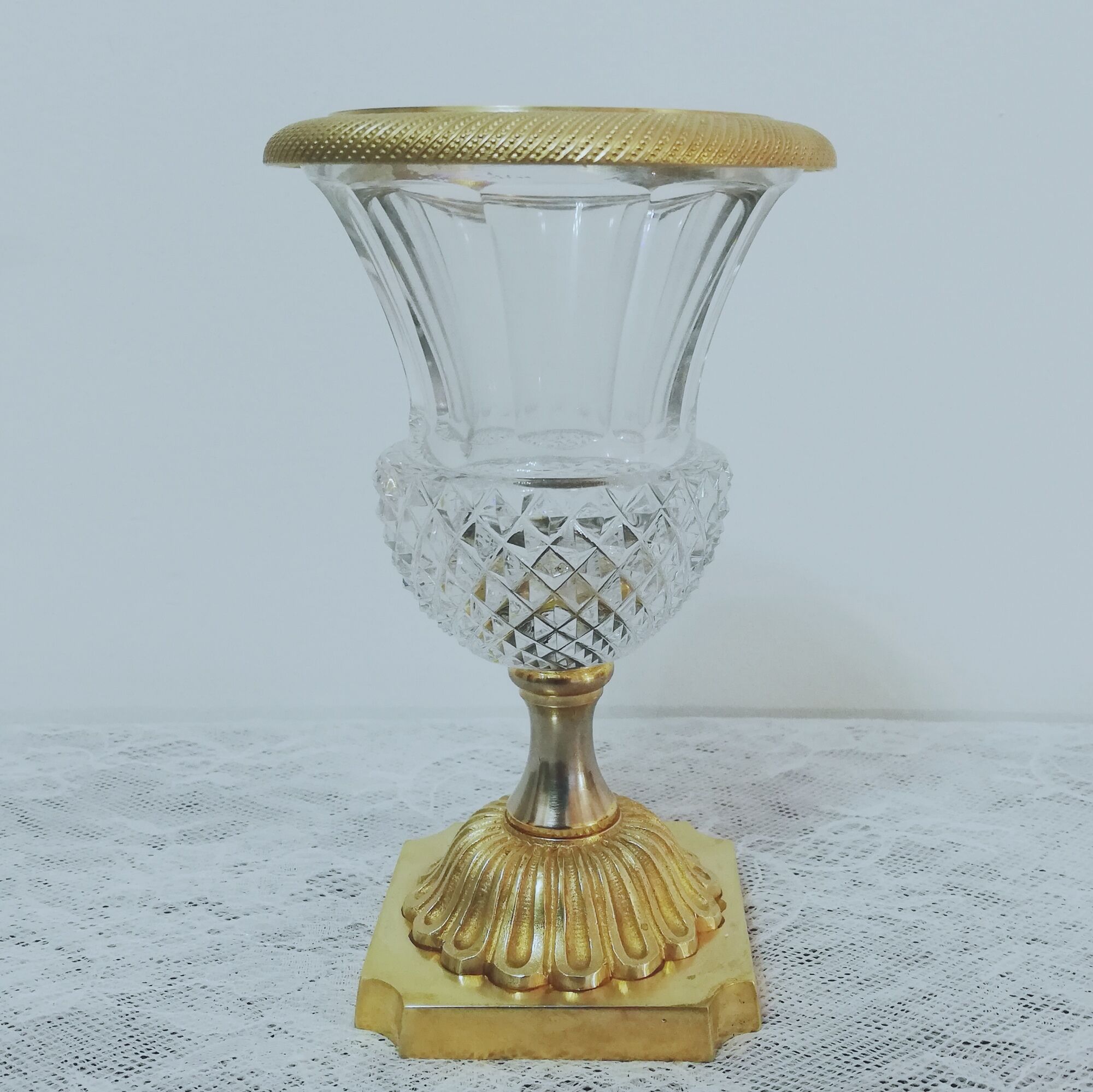 Medici vase in crystal, bronze and brass gilded height 15cm