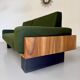 Vintage 3-seater sofa, green, solid wood, 70s/80s design