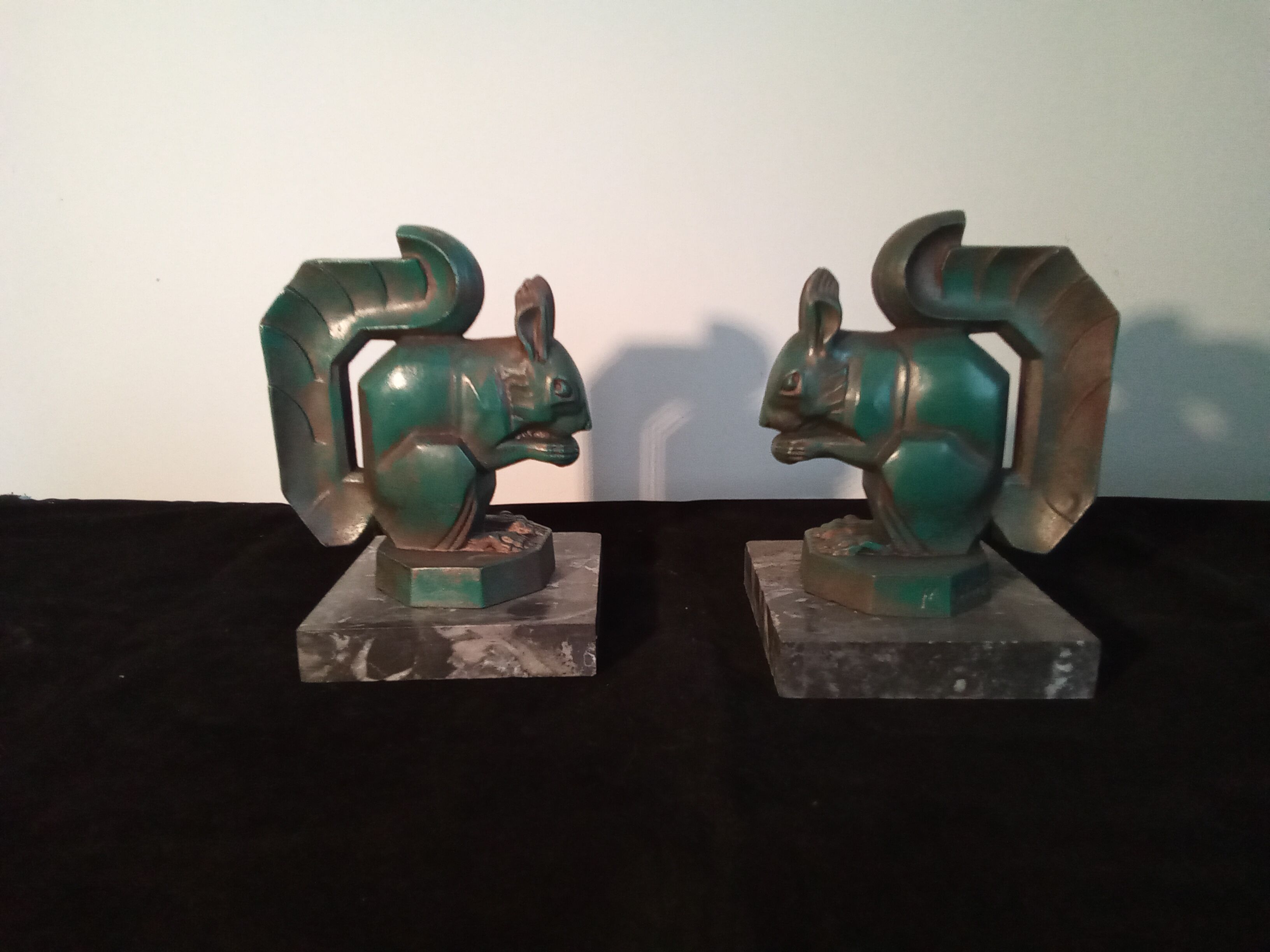 Max Le Verrier pair of Art Deco bookends "Squirrels" signed