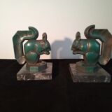 Max Le Verrier pair of Art Deco bookends "Squirrels" signed