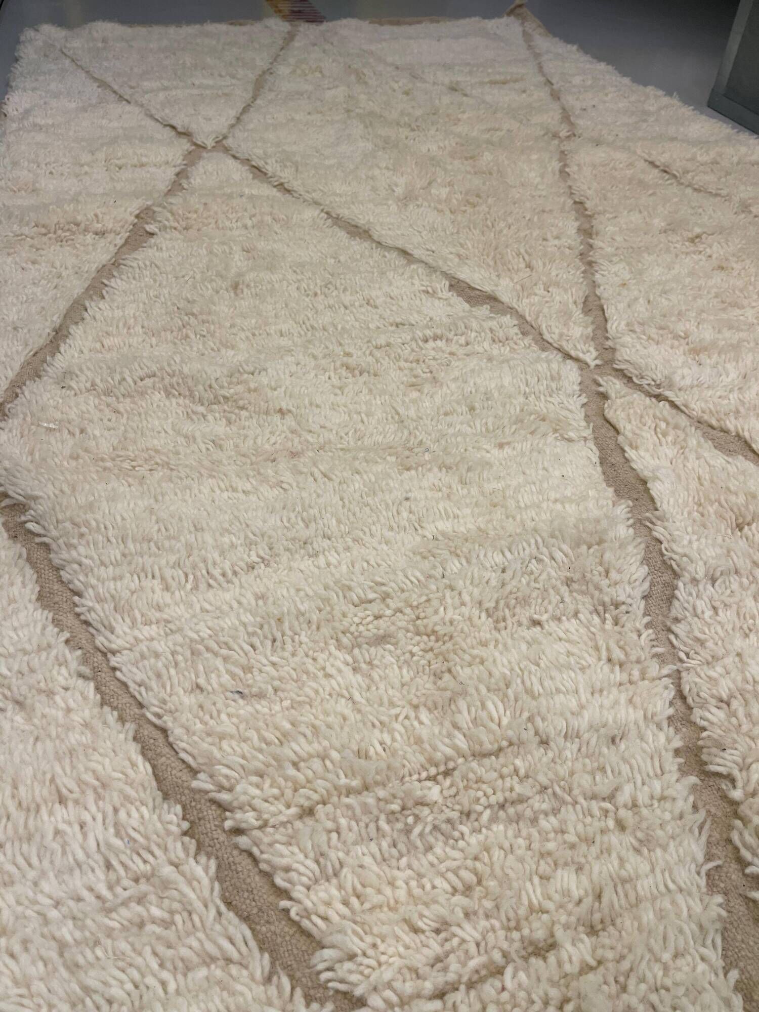 Handmade Moroccan Berber rug, cream and beige with diamonds 150x263cm