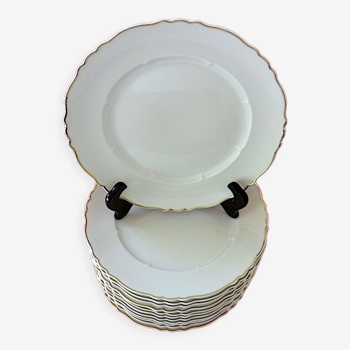 Suite of twelve table plates in white porcelain, golden lip