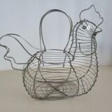 Egg basket chromed metal wire, chicken-shaped,