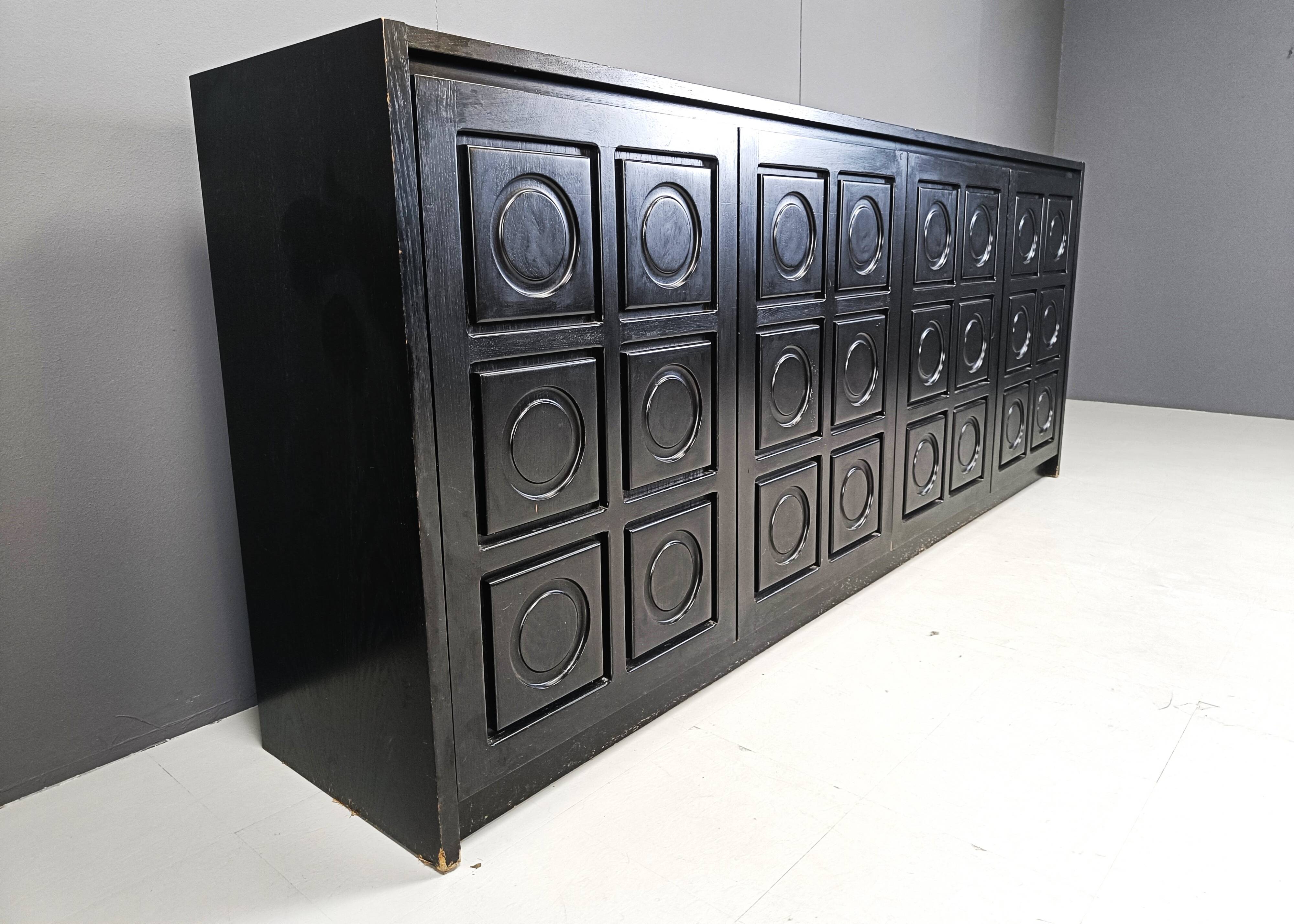 Black brutalist credenza, 1970s - vintage brutalist credenza - graphical brutalist credenza