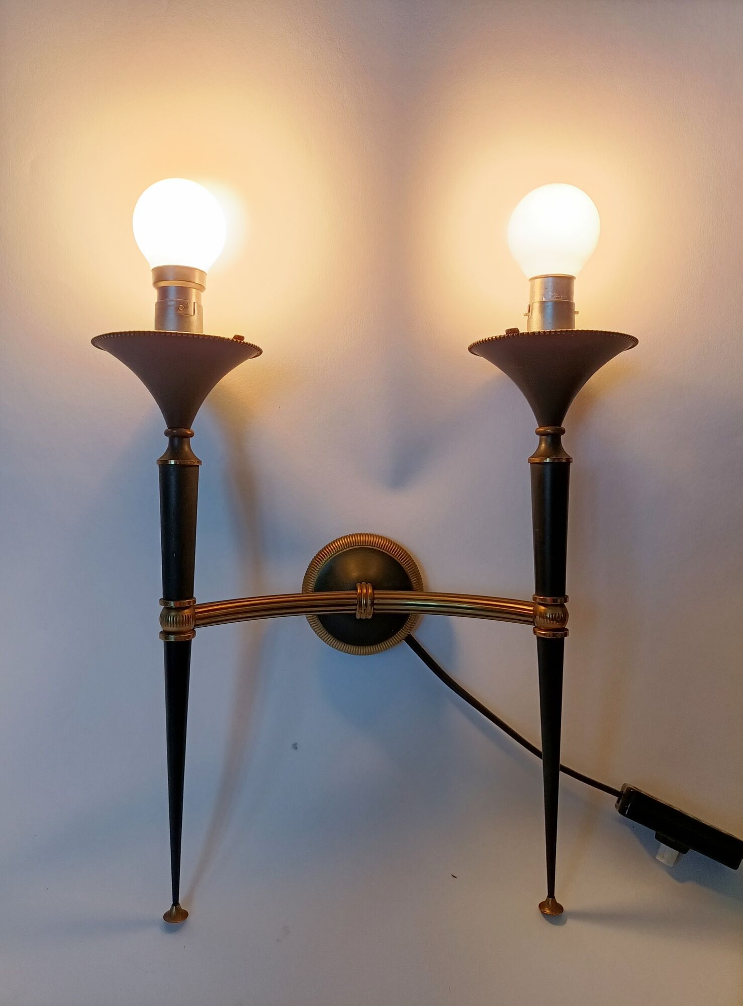 Pair of gold and lay sconces Arlus 1960