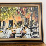 Painting signed Patrick Turion – Animated village scene – Framed
