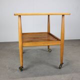 Restored Danish teak rolling table with shelf, 1960s