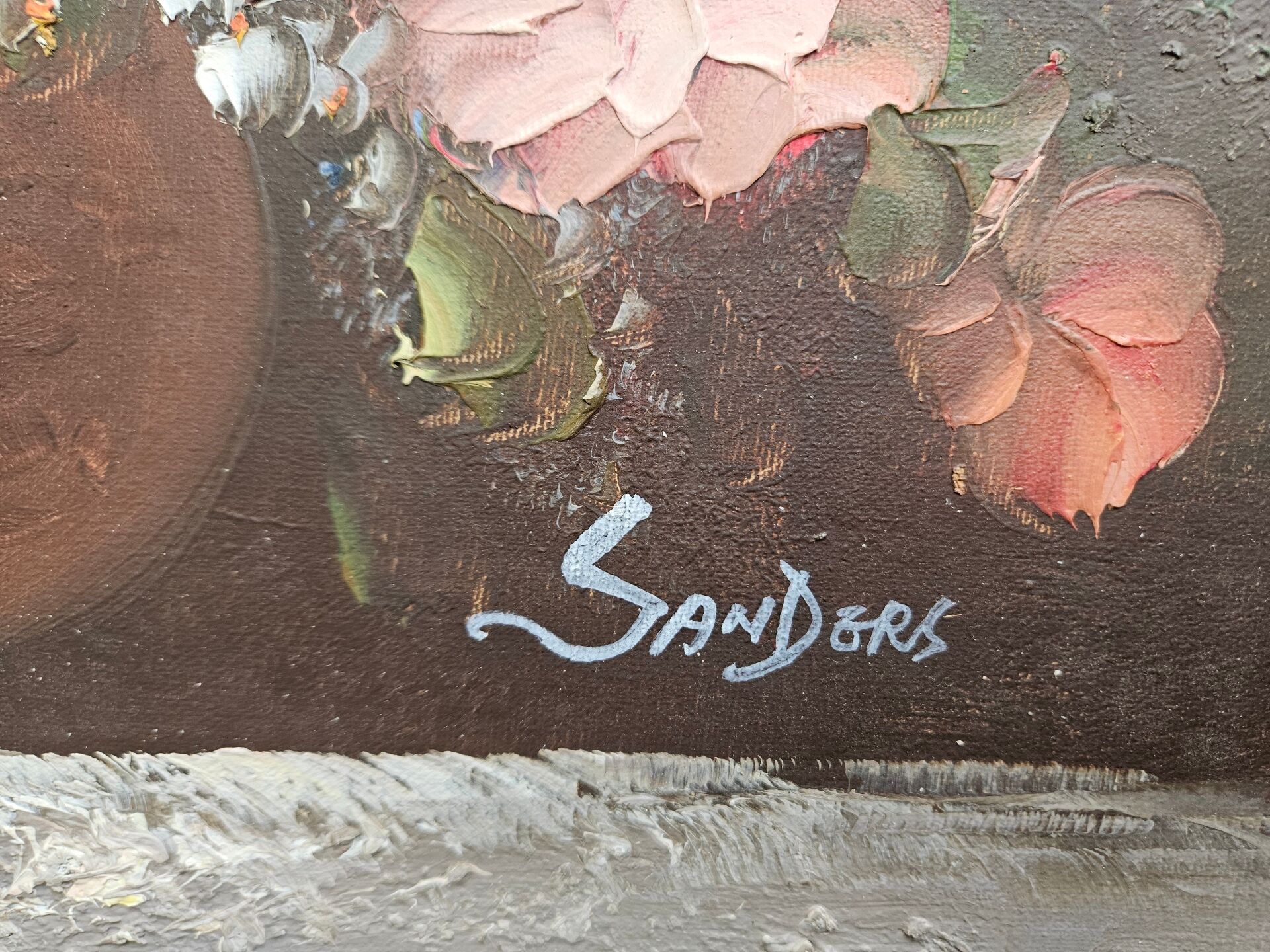 Huile sur toile signée Sanders – Bouquet de fleurs