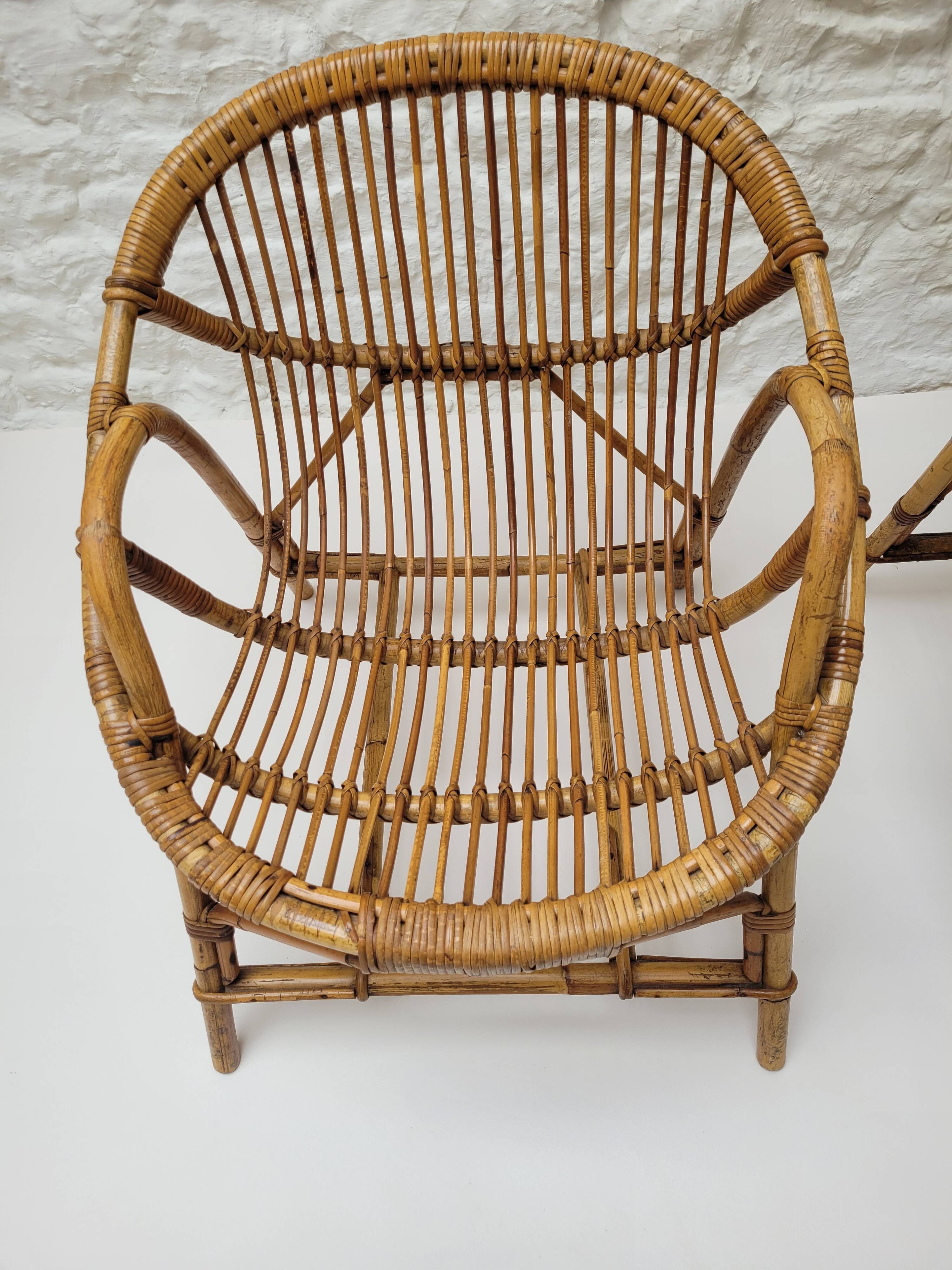 Pair of rattan basket armchairs, 1960s