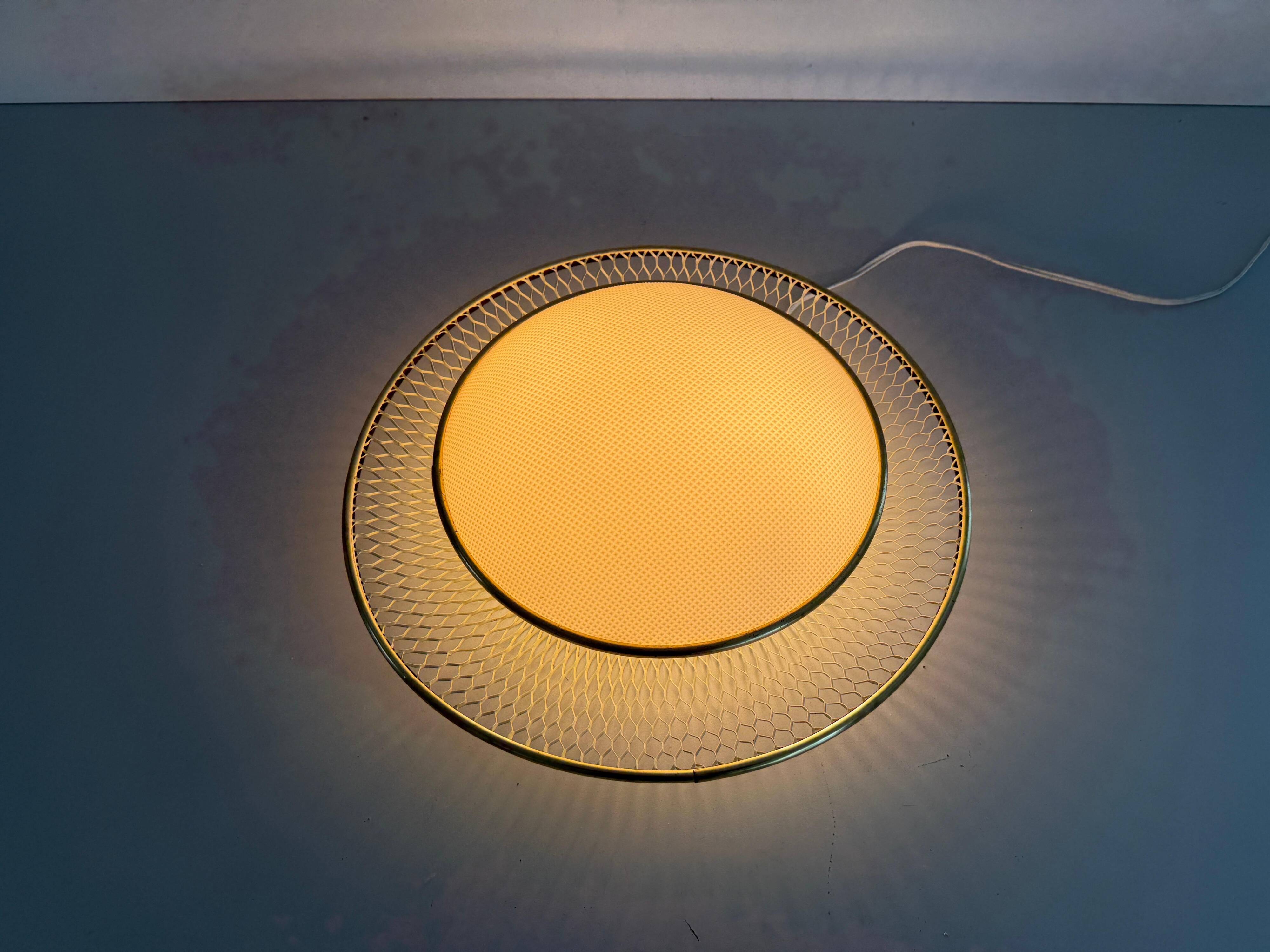 Mid-century golden metal wire and plastic ceiling light by Erco, 1950s, Germany.