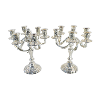 Paire de candelabres en bronze Argenté a 6 branches de lumieres d'époque 19eme