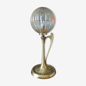 Vintage brass lamp amber glass