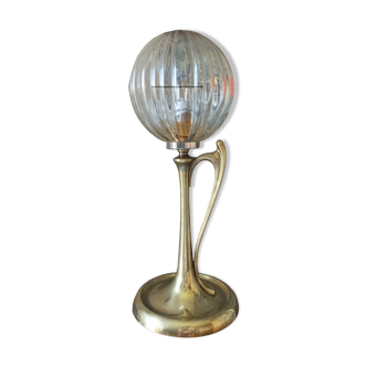 Lampe laiton vintage verre ambré