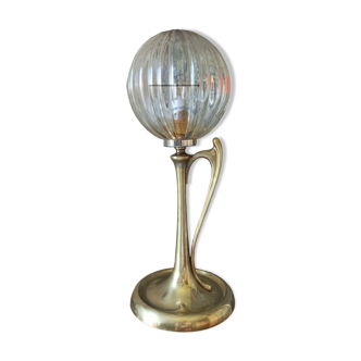 Vintage brass lamp amber glass