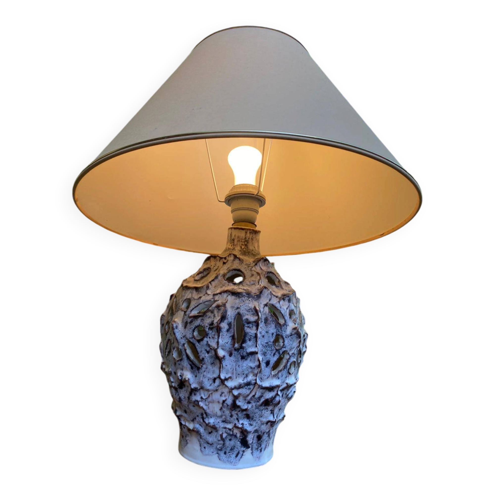 Vintage ceramic shell lamp signed Vallauris