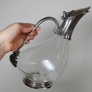 Vintage glass and silver-plated metal jug, modernist pitcher/carafe from 1950-1970.