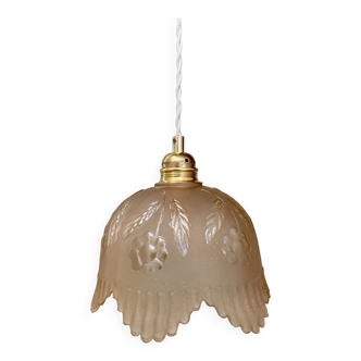Suspension abat-jour vintage en verre dépoli rose