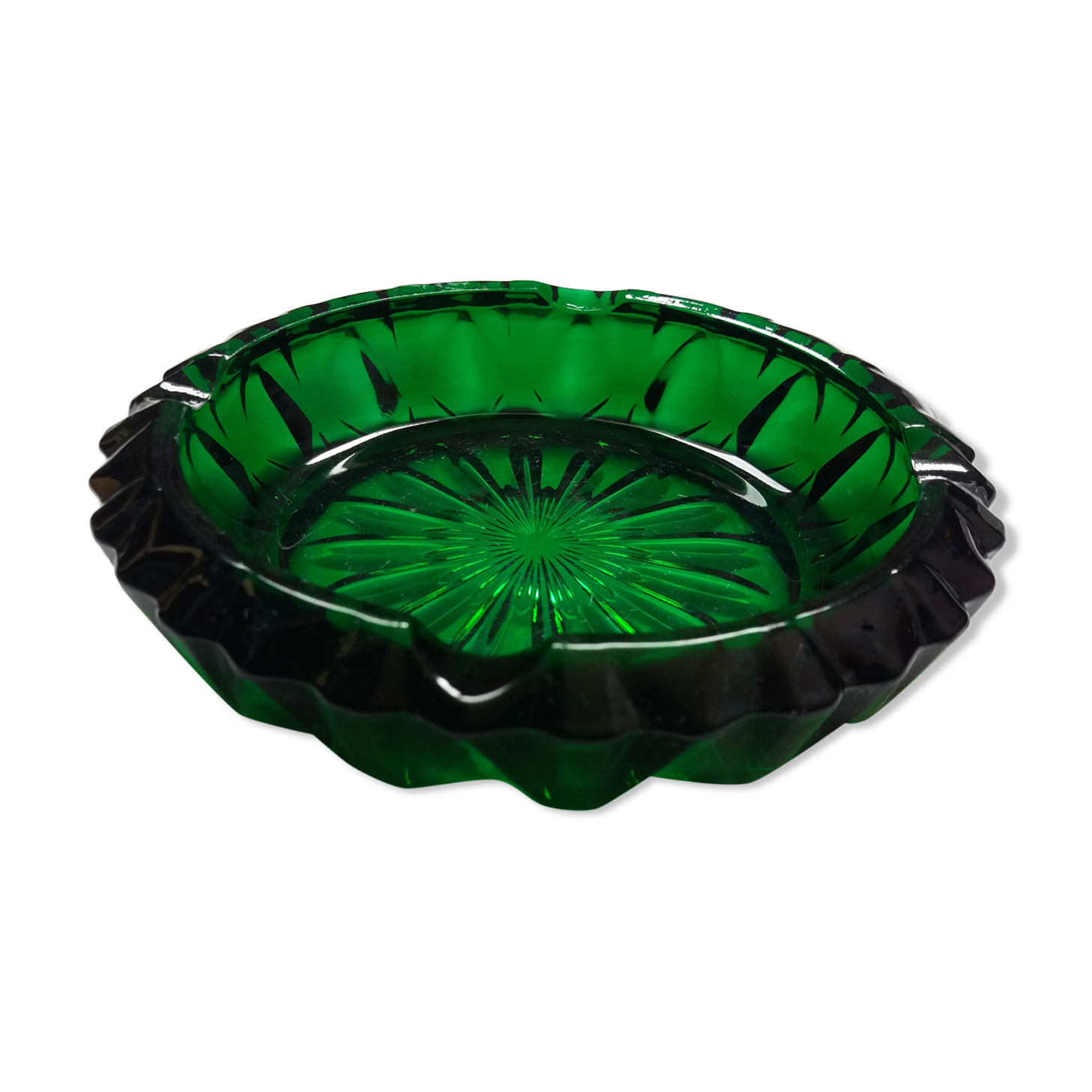 Green glass ashtray