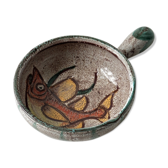 Salad bowl / fondue pot Vallauris fish decoration