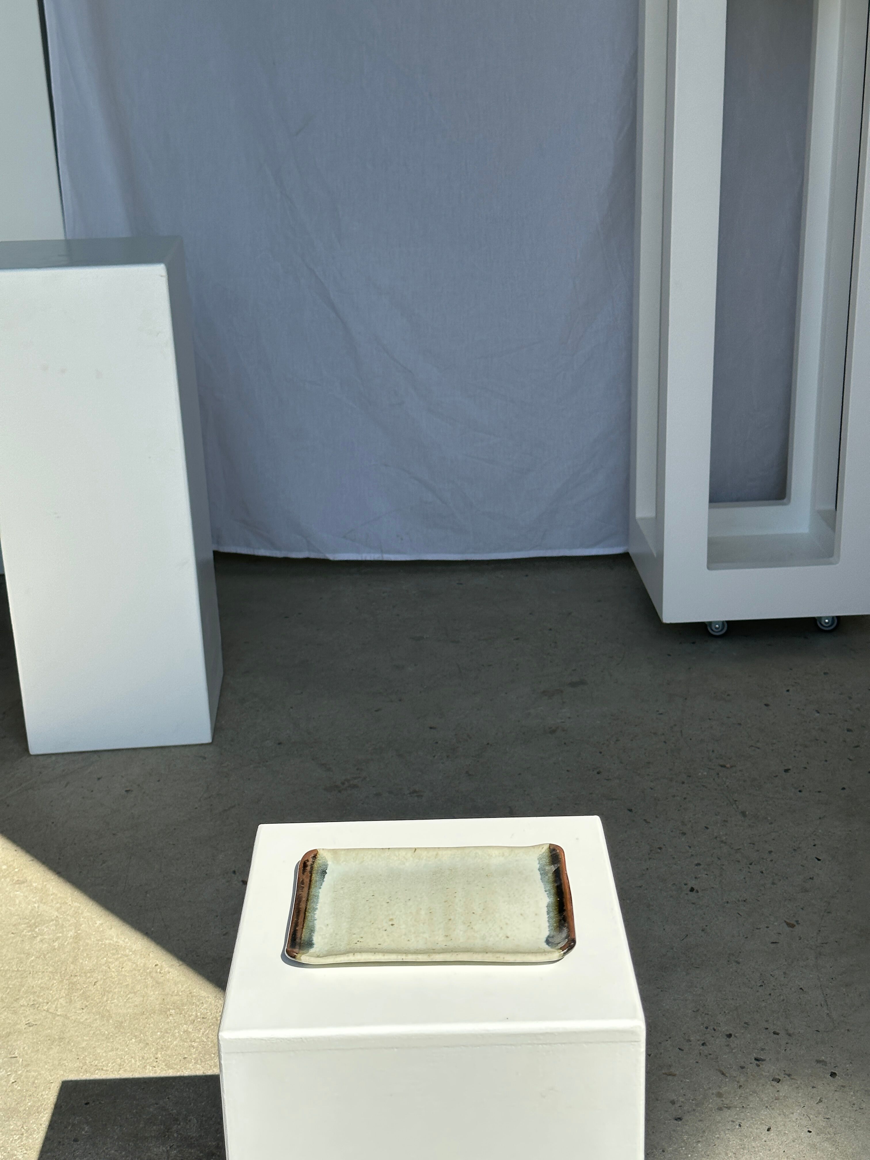 Trio of small rectangular serving dishes white and black Indonesian ceramic 21x16