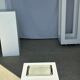 Trio of small rectangular serving dishes white and black Indonesian ceramic 21x16